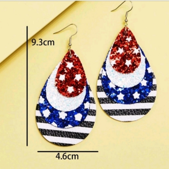 MULTICOLOR STAR PU USA theme WATERDROP EARRINGS - Picture 3 of 4